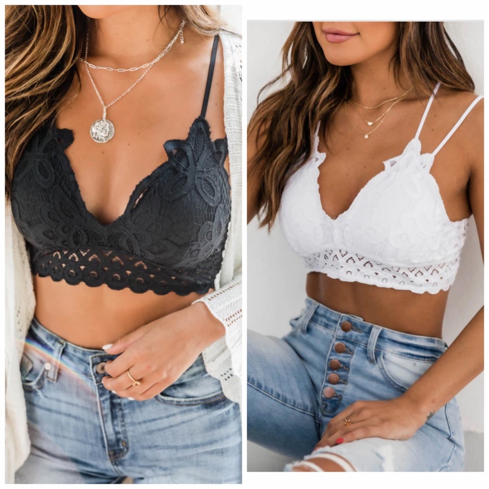 Pink Lily Black Lace & White Lace Bralette Set